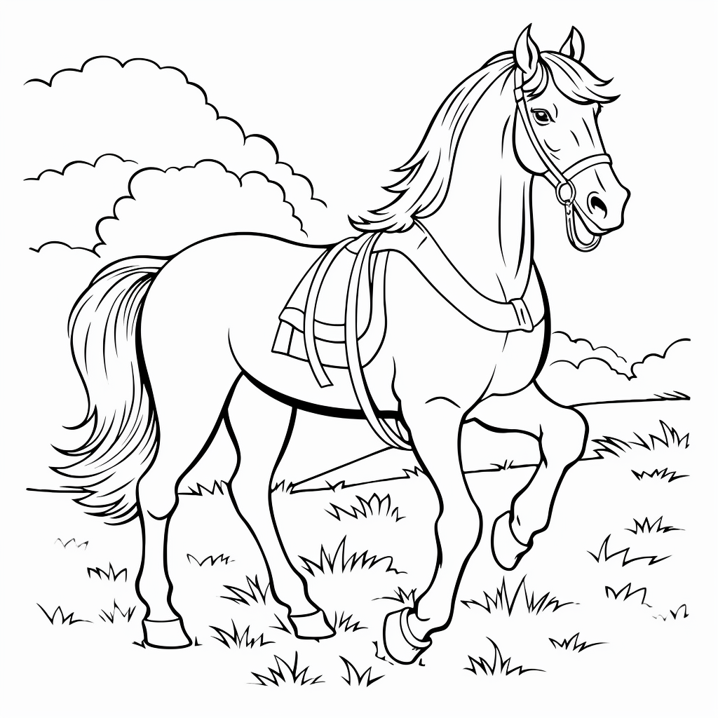 Horse drawing for children 02 of horses to print and color