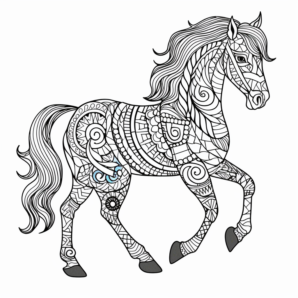 Disegno 02 di cavallo zentangle da stampare e colorare
