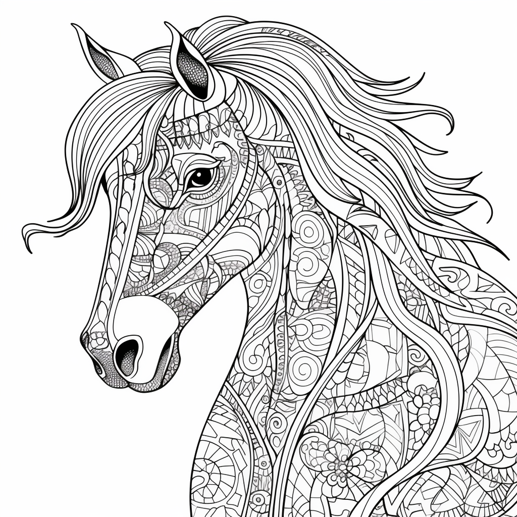 Dibujo 03 de caballo zentangle para imprimir y colorear