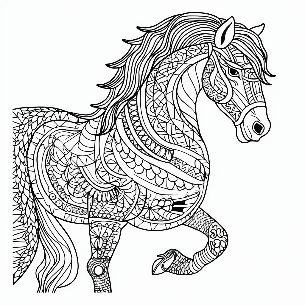 Dibujo 04 de caballo zentangle para imprimir y pintar