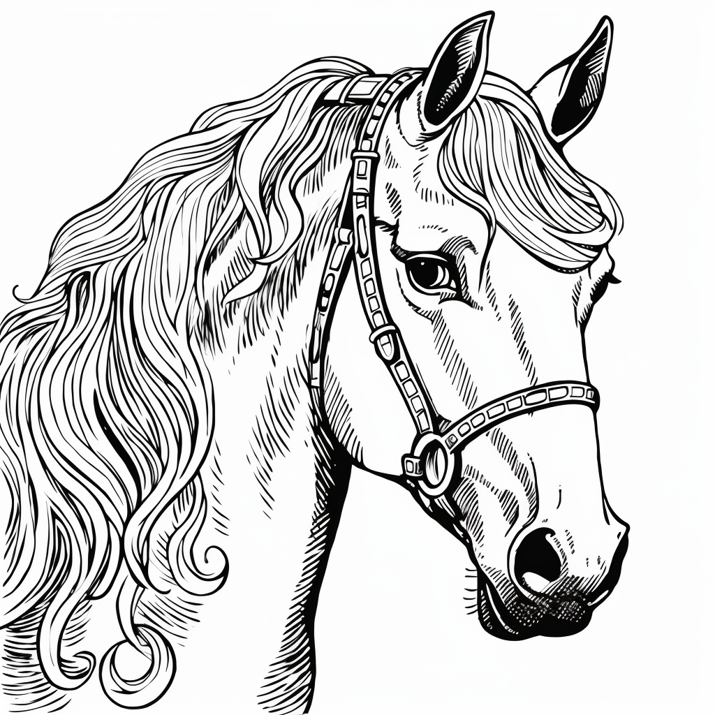 Horse head drawing 02 to print and color