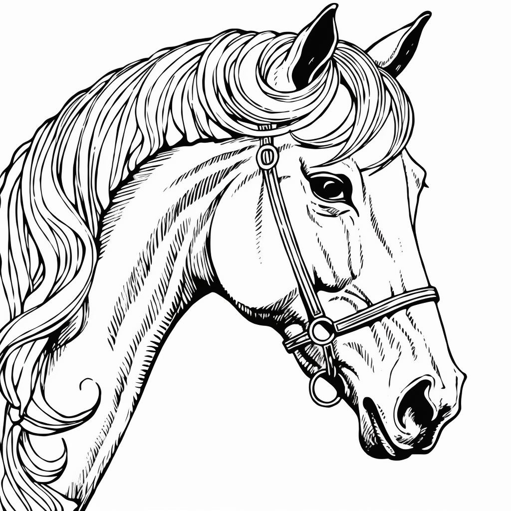 رسم 03 رأس الحصان للطباعة والتلوين