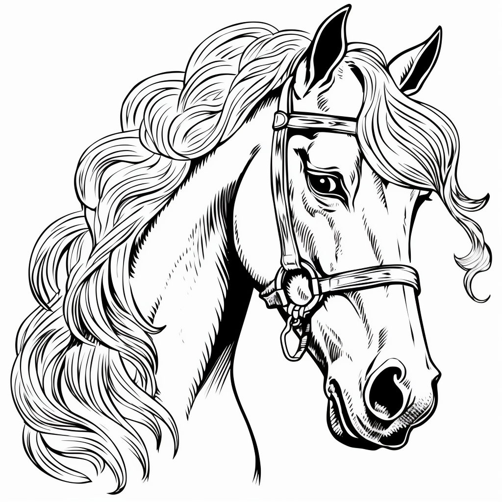 Dibujo 04 de Cabeza de caballo para imprimir y colorear