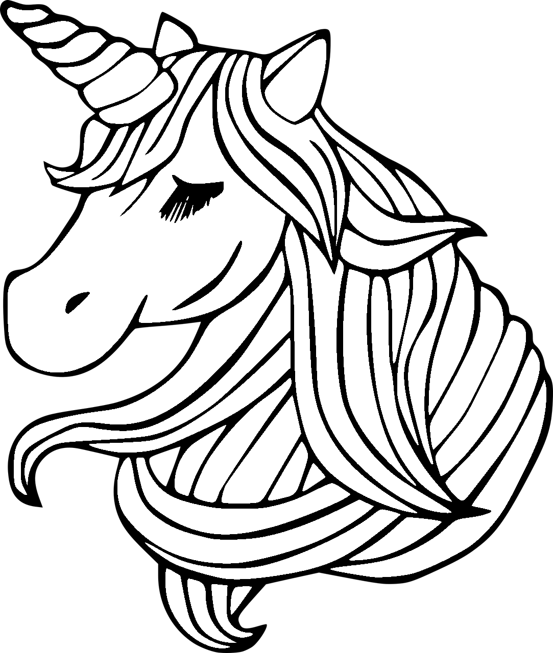 Dibujo de cabeza de unicornio kawaii para colorear