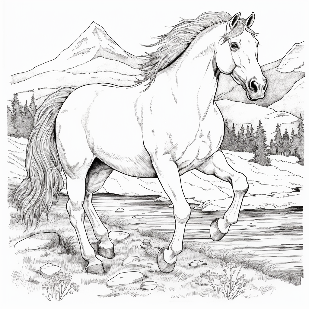 Dibujo 01 de caballo salvaje para imprimir y colorear