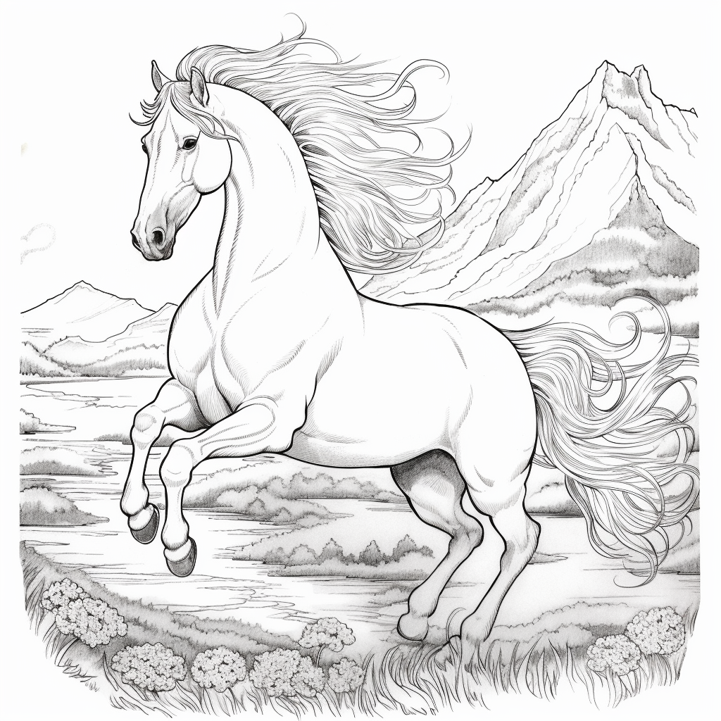 Disegno 02 di cavallo selvaggio da stampare e colorare