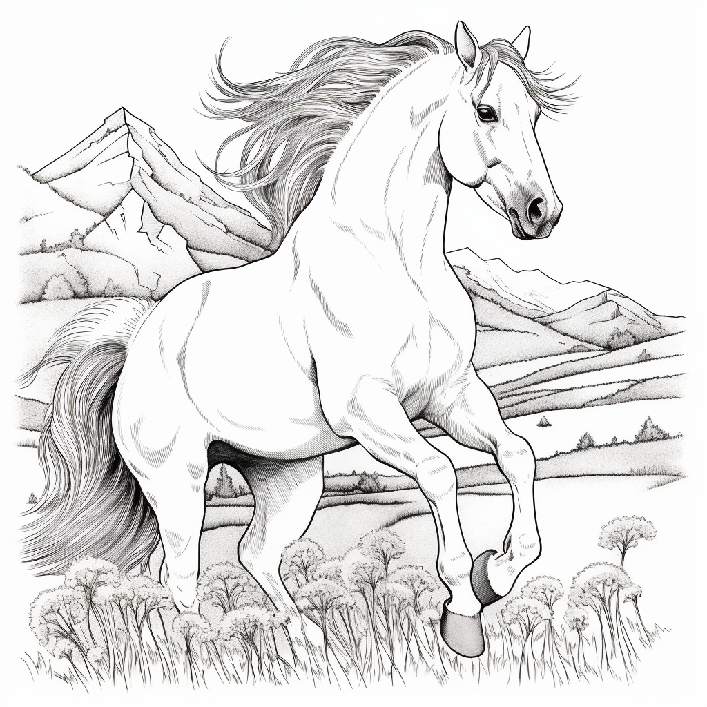 Wild horse drawing 03 to print and color