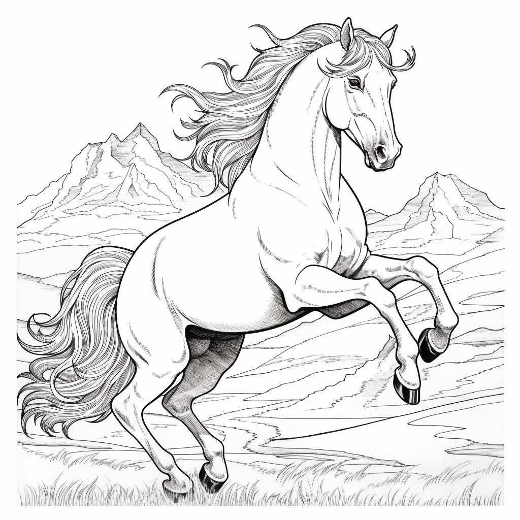 Wild horse drawing 04 to print and color