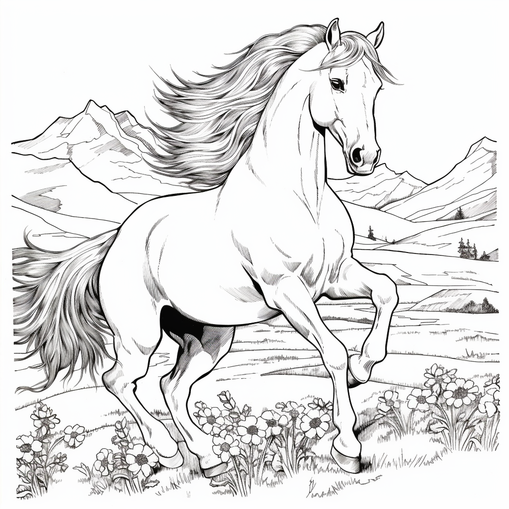 Wild horse drawing 05 of wild horse to print and color