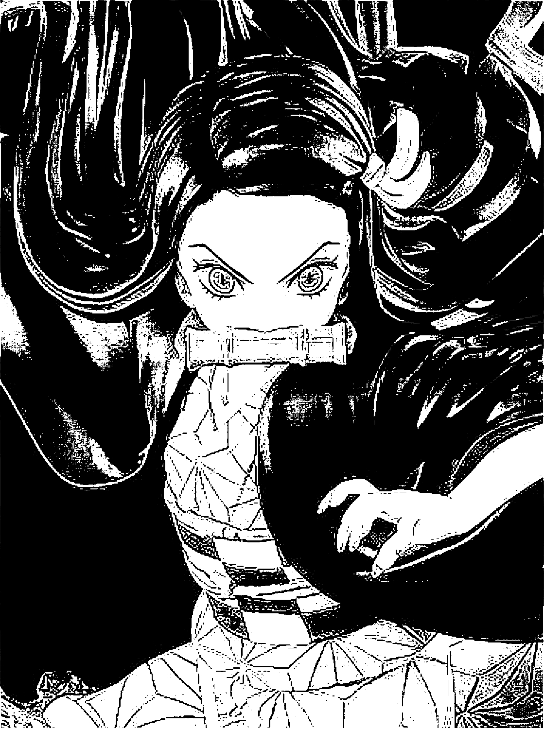 Desenho para colorir em preto e branco de Manga Nezuko Demon Slayer grande  · Creative Fabrica