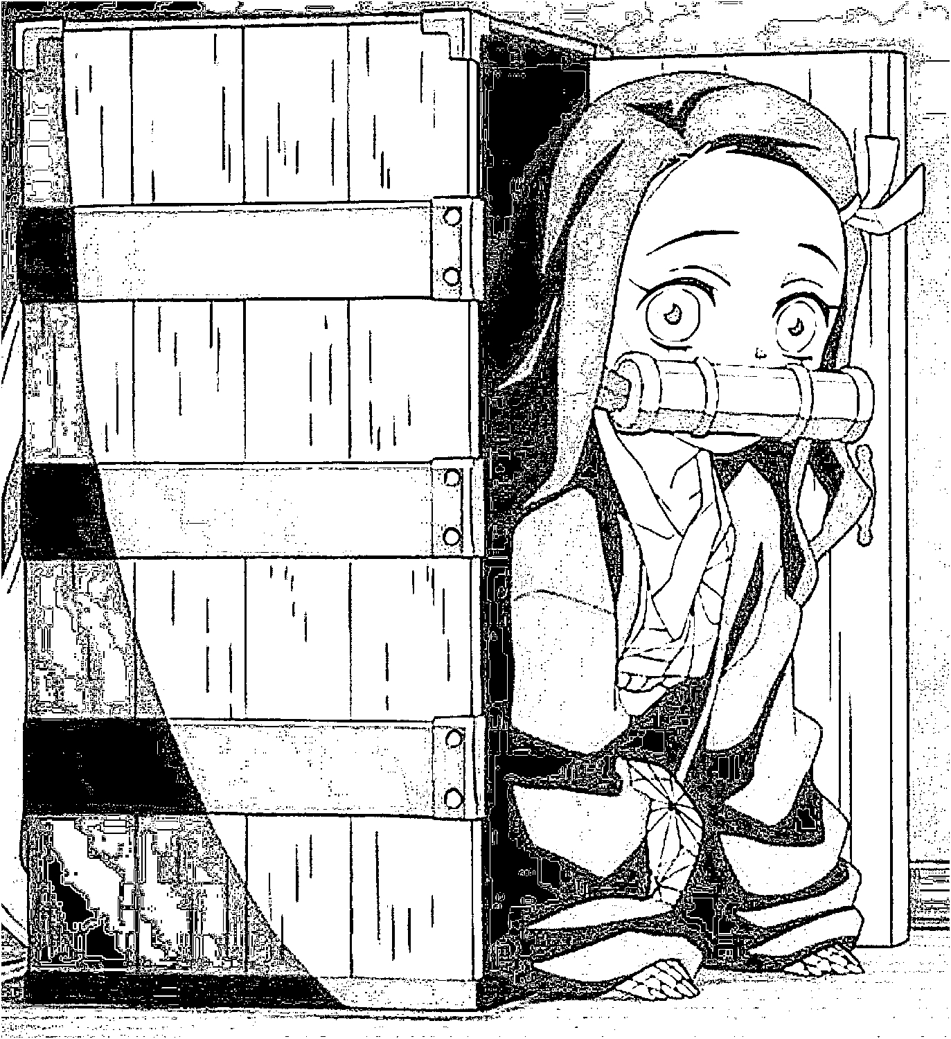 Desenho para colorir em preto e branco de Manga Nezuko Demon