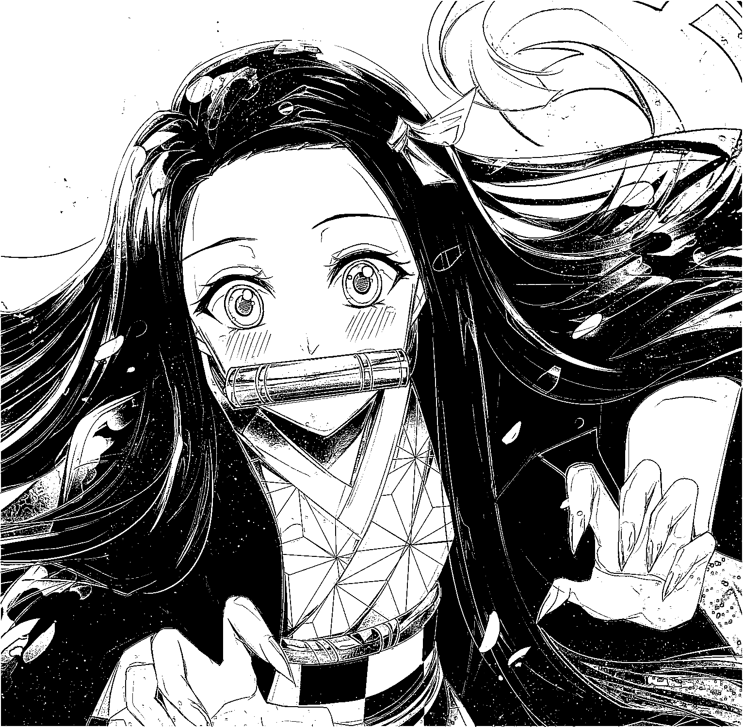 Desenho para colorir em preto e branco de Manga Nezuko Demon