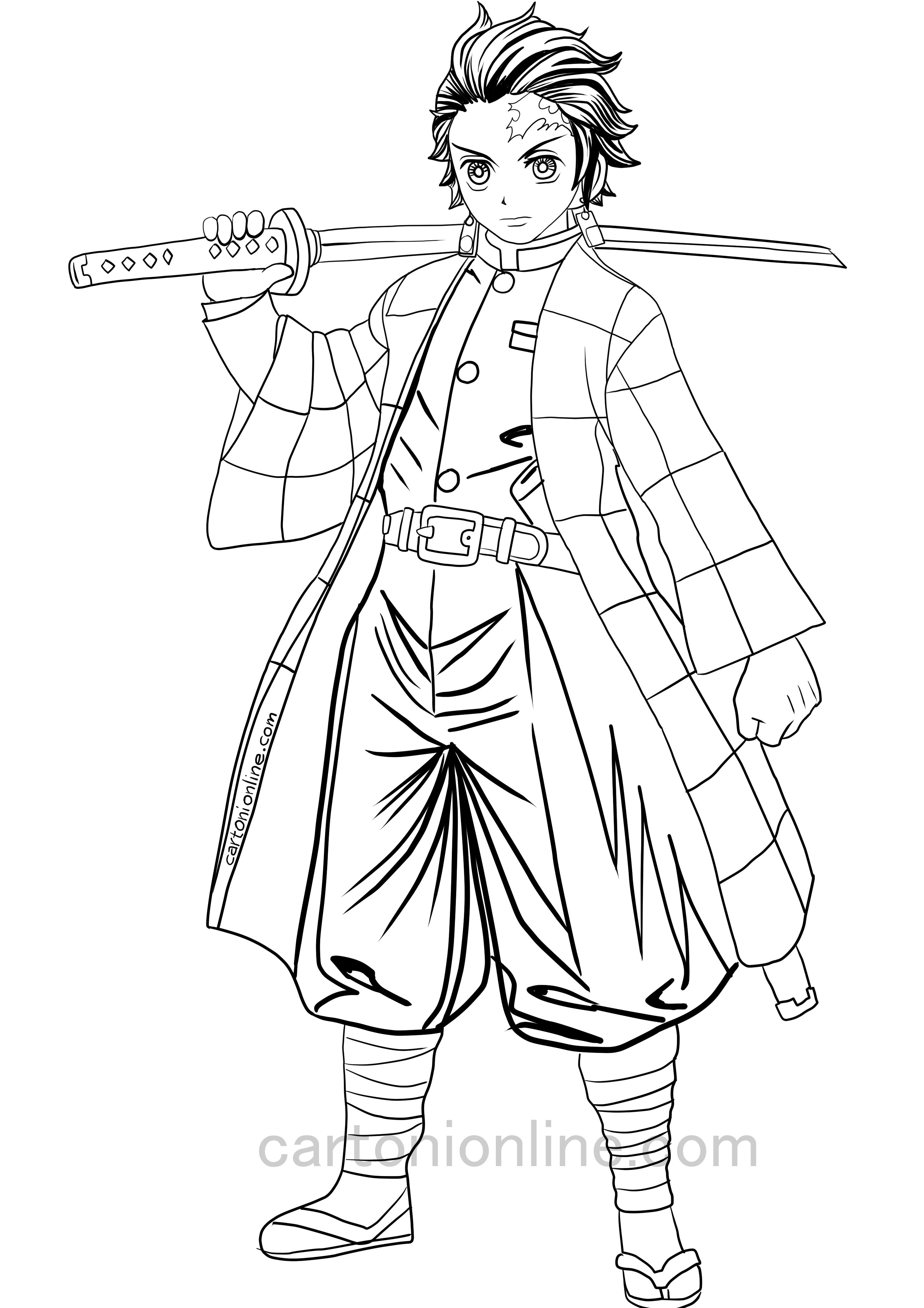 Tanjiro Kamado from Demon Slayer coloring page to print and coloring