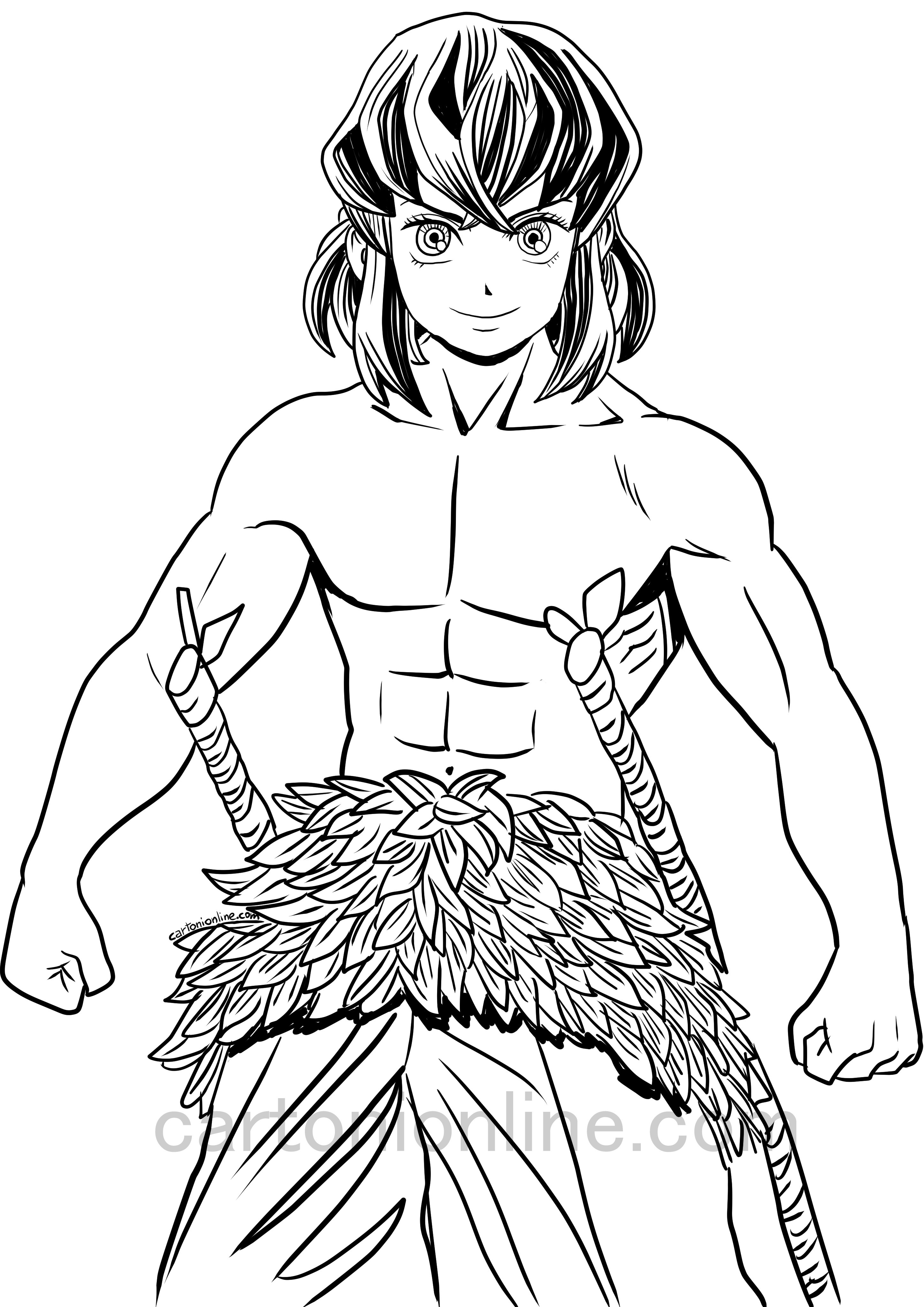 Inosuke Hashibira from Demon Slayer coloring page to print and coloring