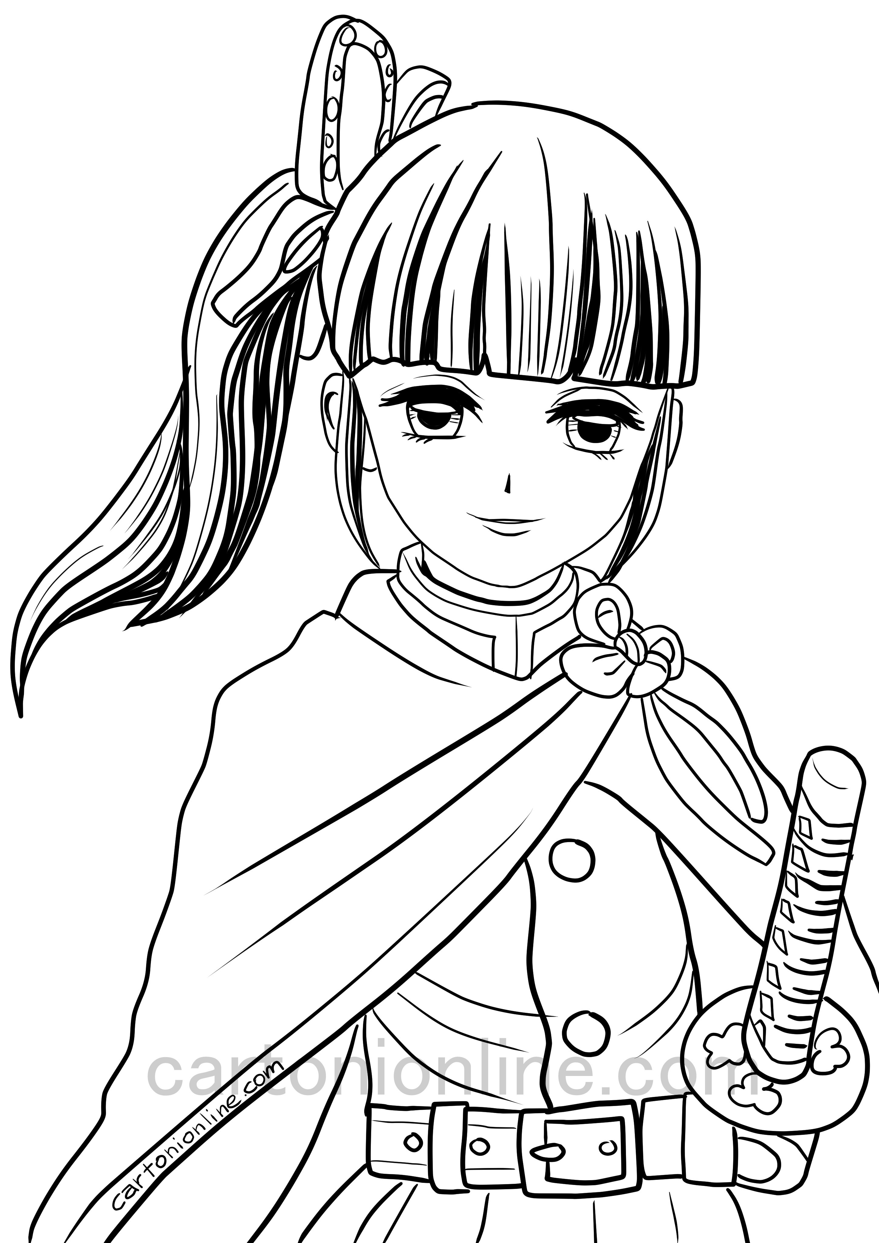 Coloriage de Kanao Tsuyuri de Demon Slayer à imprimer et colorier