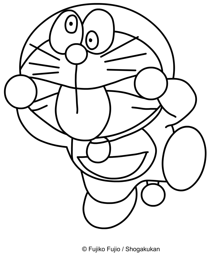 Tekening van Doraemon die gezichten maakt om af te drukken en in te kleuren
