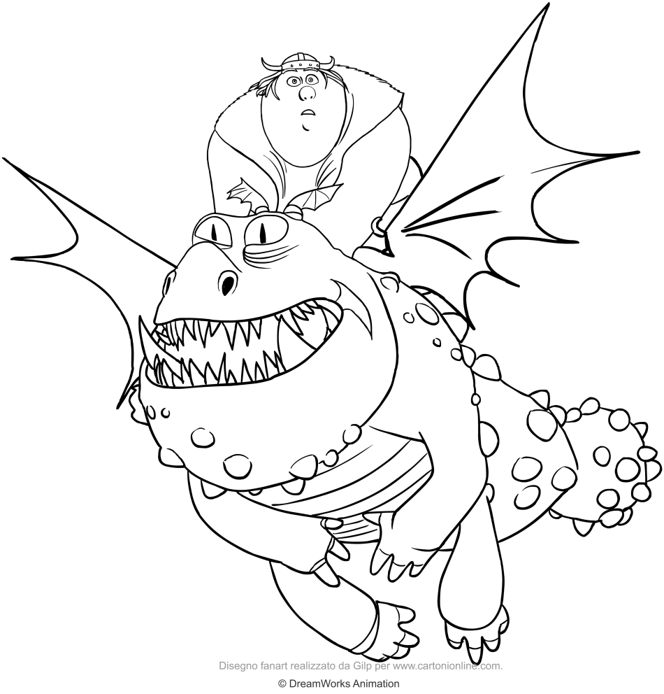 Gambedipesce and the Muscolone dragon coloring page to print and color