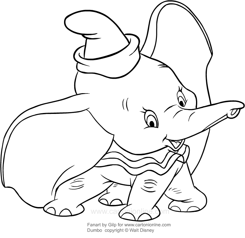 Disegno 1 di Dumbo da stampare e colorare