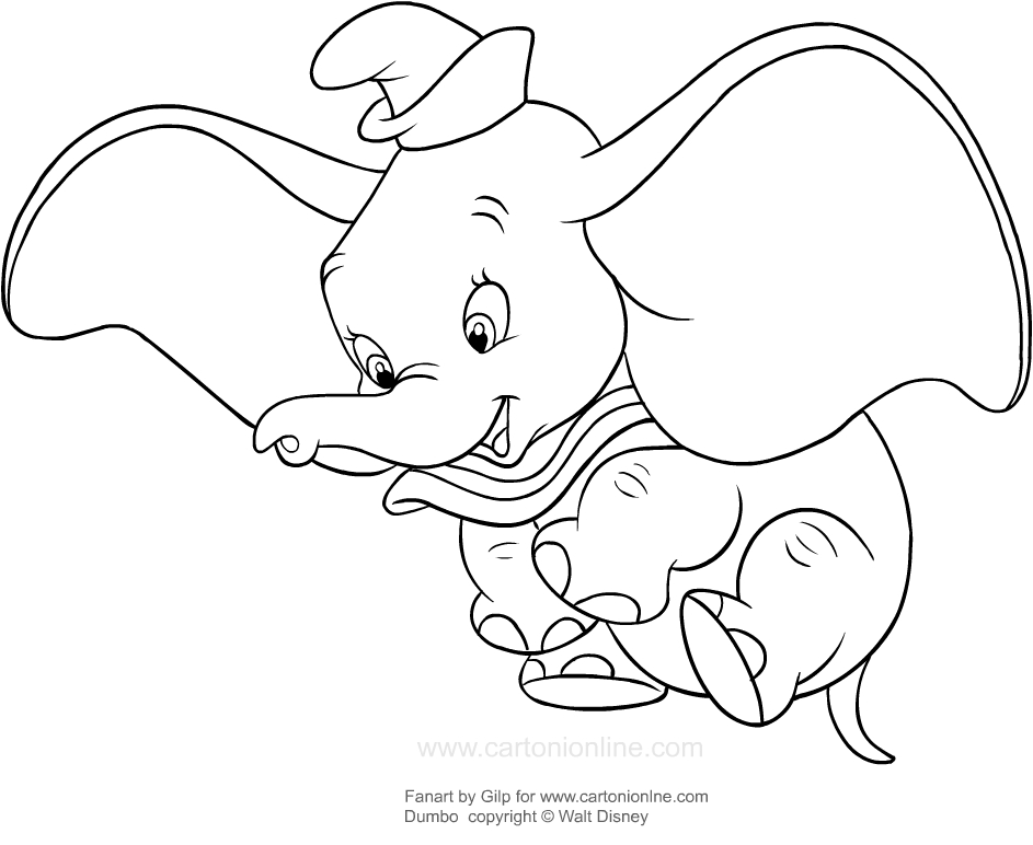 Disegno di Dumbo in volo da  stampare e colorare