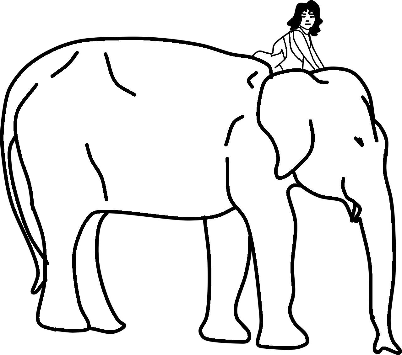 Dibujo para colorear de elefante con mujer