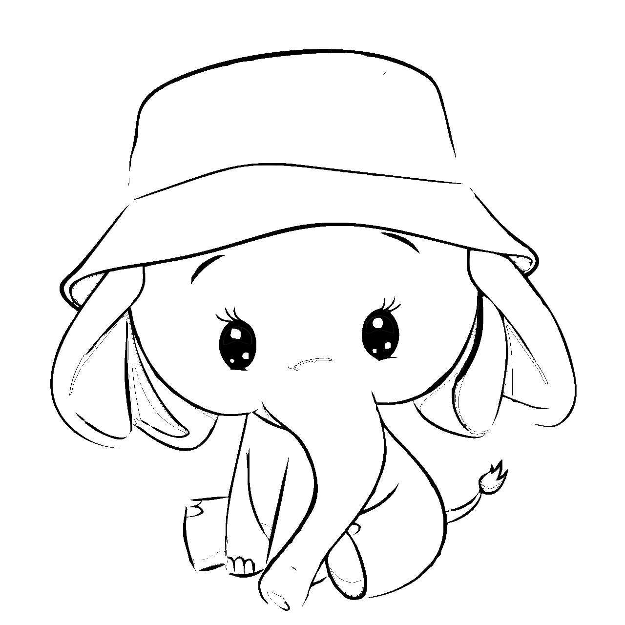 Dibujo para colorear de elefante kawaii con sombrero