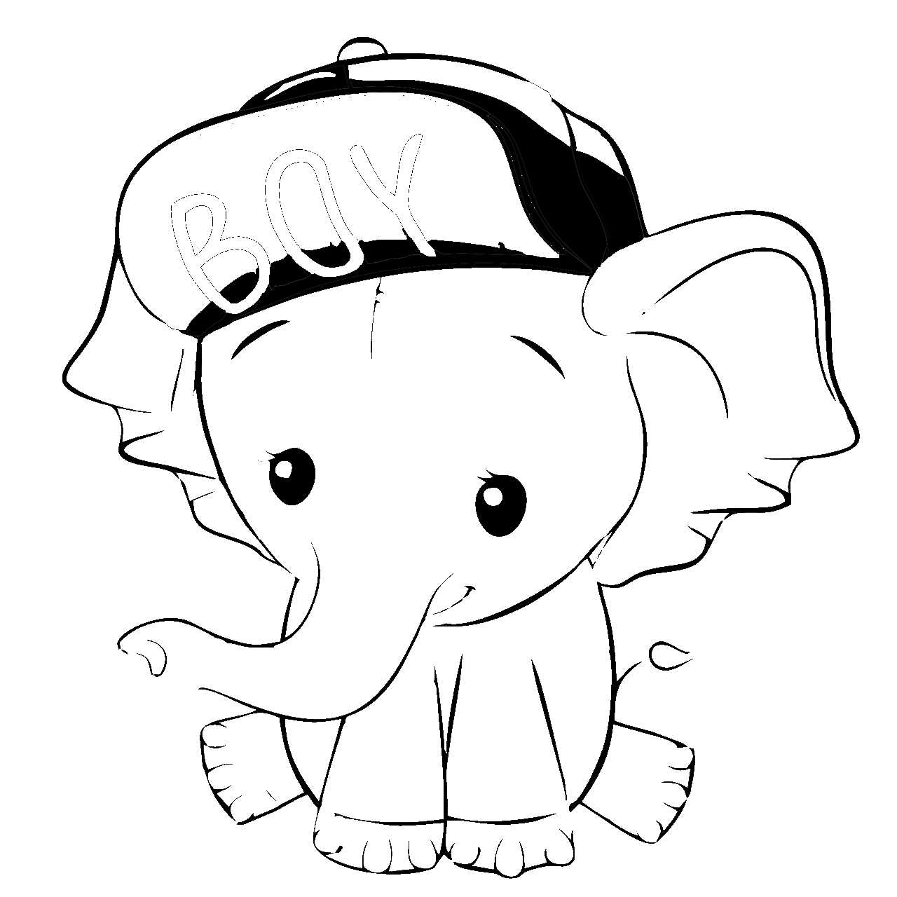 Disegno da colorare di elefante kawaii con cappello da baseball
