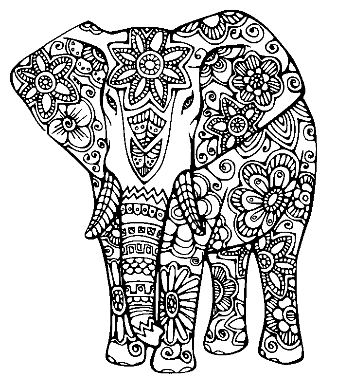 Disegno da colorare di elefante mandala