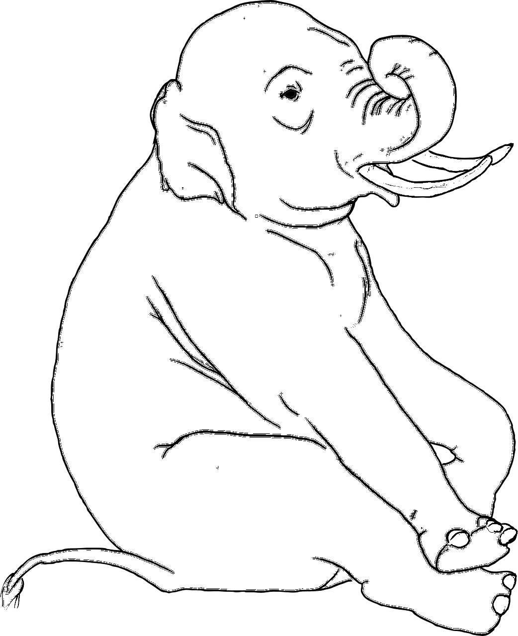 Página para colorear de elefante realista sentado