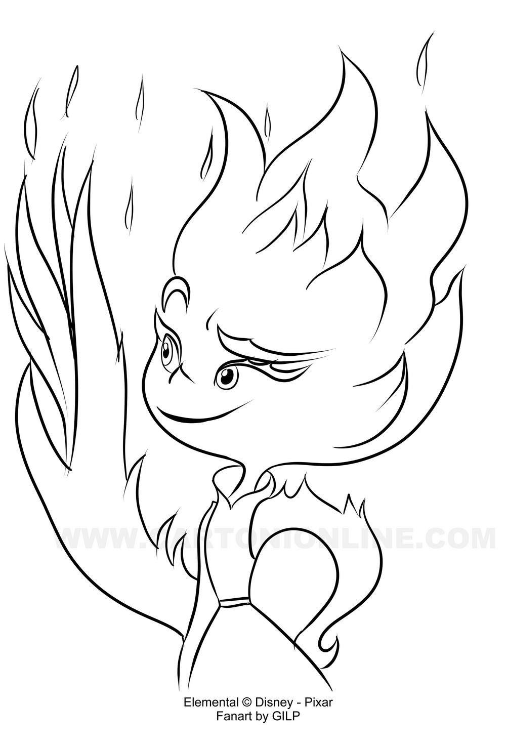 Desenho de Ember de Elemental (Disney-Pixar) para imprimir e colorir