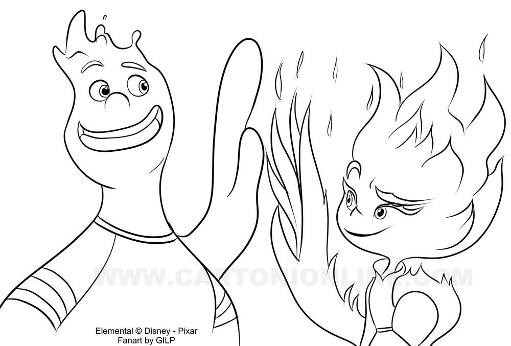 Elemental (Disney-Pixar) の Ember、Wade の図面を印刷して着色する