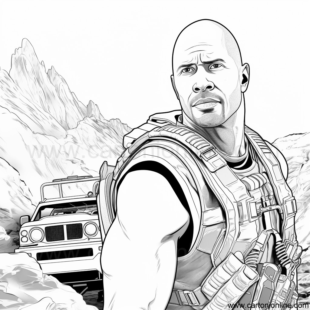 Luke Hobbs (Dwayne Johnson) from Fast and Furious coloring pages to print and coloring