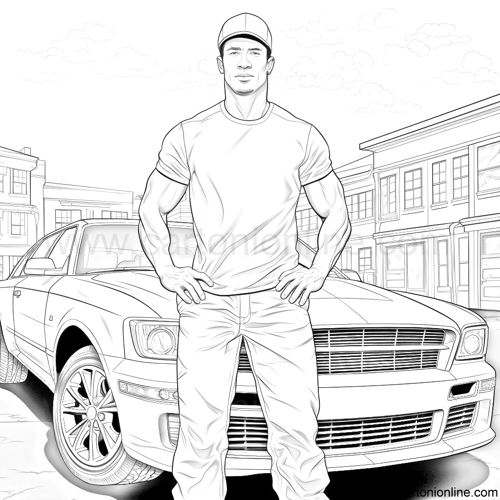 Jakob Toretto (John Cena) från Fast and Furious målarbok för att skriva ut och färglägga