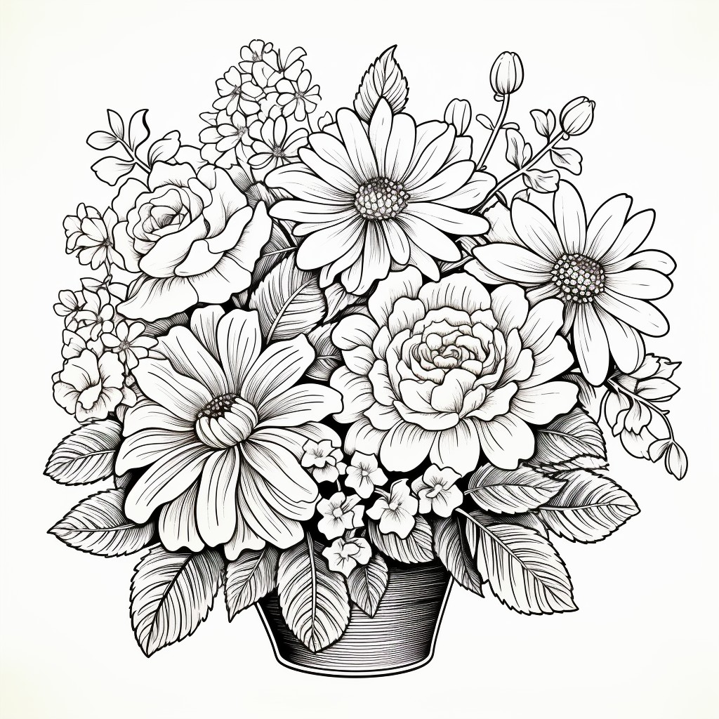 印刷して色付けする花の描画 49