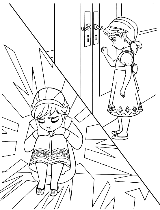 エルザのドアをノックするアンナのぬり絵を描く（冷凍）