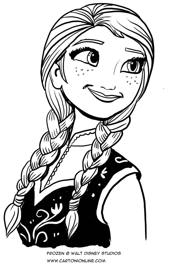 Dibujo para colorear de Anna en la vista lateral de primer plano - Frozen the ice kingdom