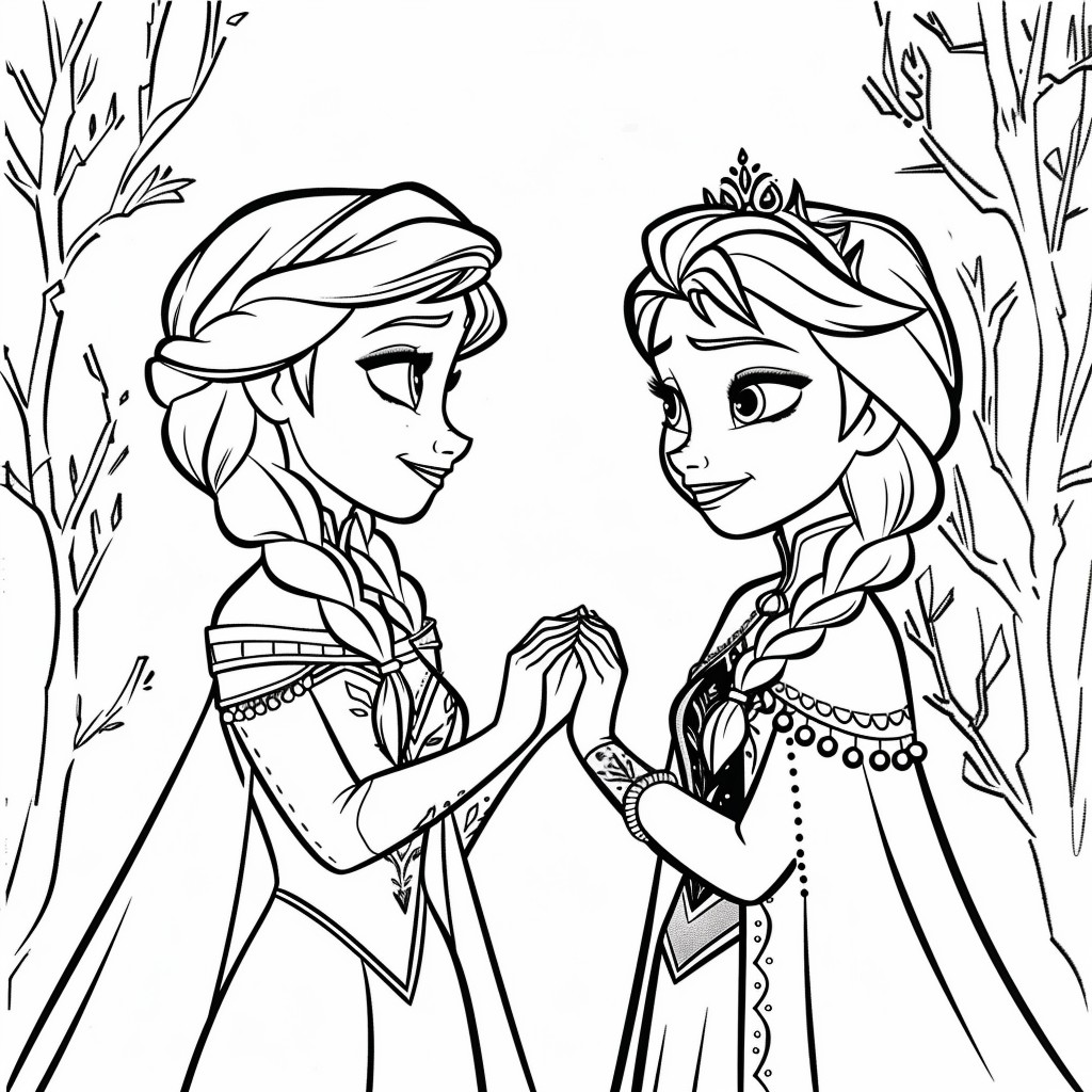 Elsa and Anna 01 from Frozen coloring page to print and coloring