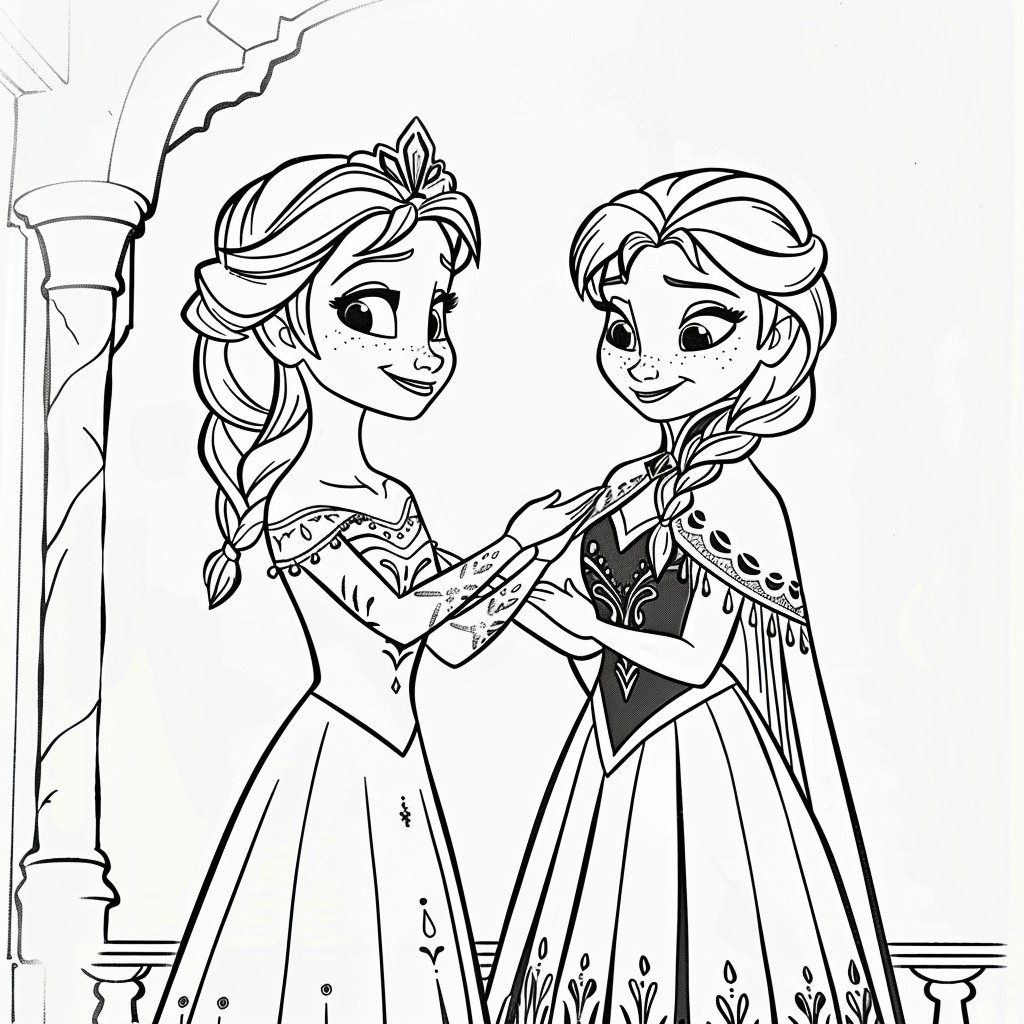 Ausmalbilder Elsa und Anna 02 von Frozen zum Drucken und Frben