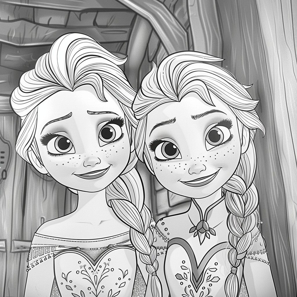 Coloriage de Elsa et Anna 03 de Frozen  imprimer et colorier