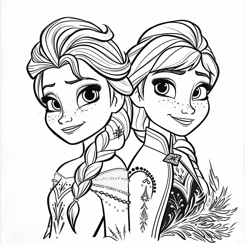 Dibujo de Elsa y Anna 04 de Frozen para imprimir y colorear