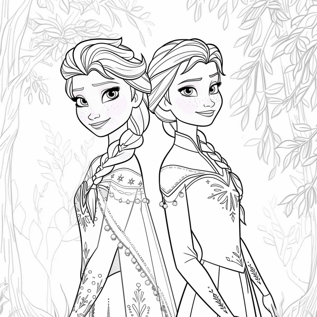 Ausmalbilder Elsa und Anna 05 von Frozen à zum Drucken und Frben