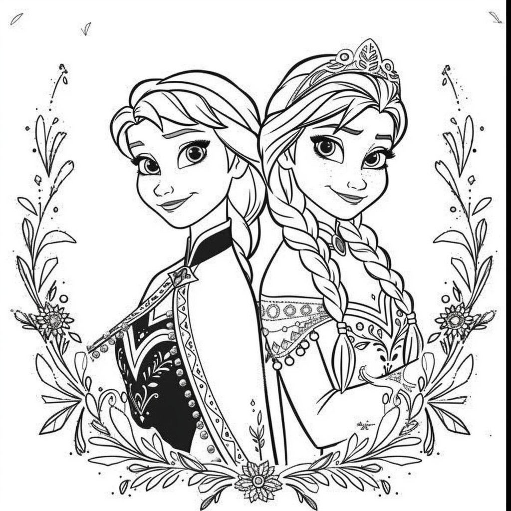 Dibujo de Elsa y Anna 06 de Frozen para imprimir y colorear