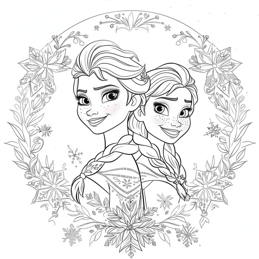 Dibujo de Elsa y Anna 07 de Frozen para imprimir y colorear