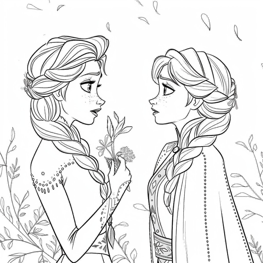 Dibujo de Elsa y Anna 08 de Frozen para imprimir y colorear