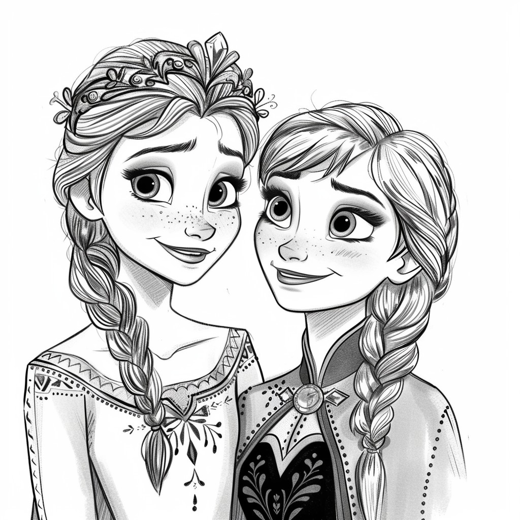Dibujo de Elsa y Anna 09 de Frozen para imprimir y colorear