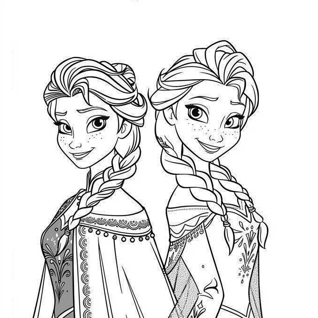 Dibujo de Elsa y Anna 10 de Frozen para imprimir y colorear