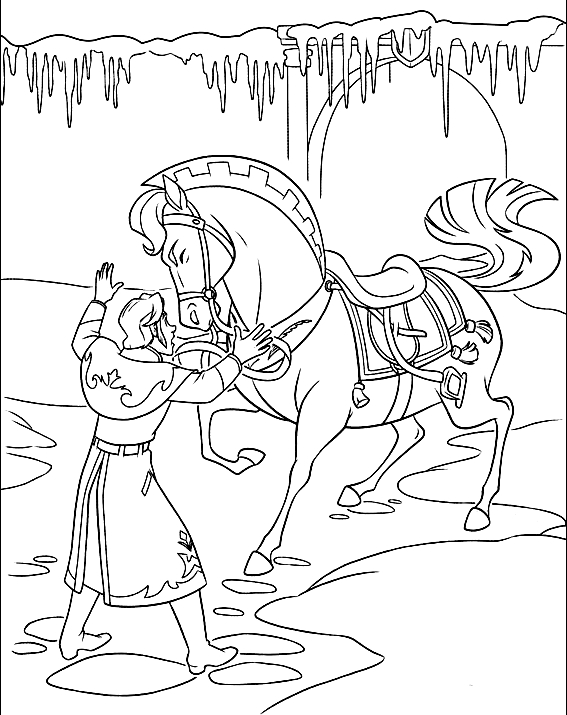 Disegno da colorare di Hans che ferma il cavallo di Anna (Frozen)