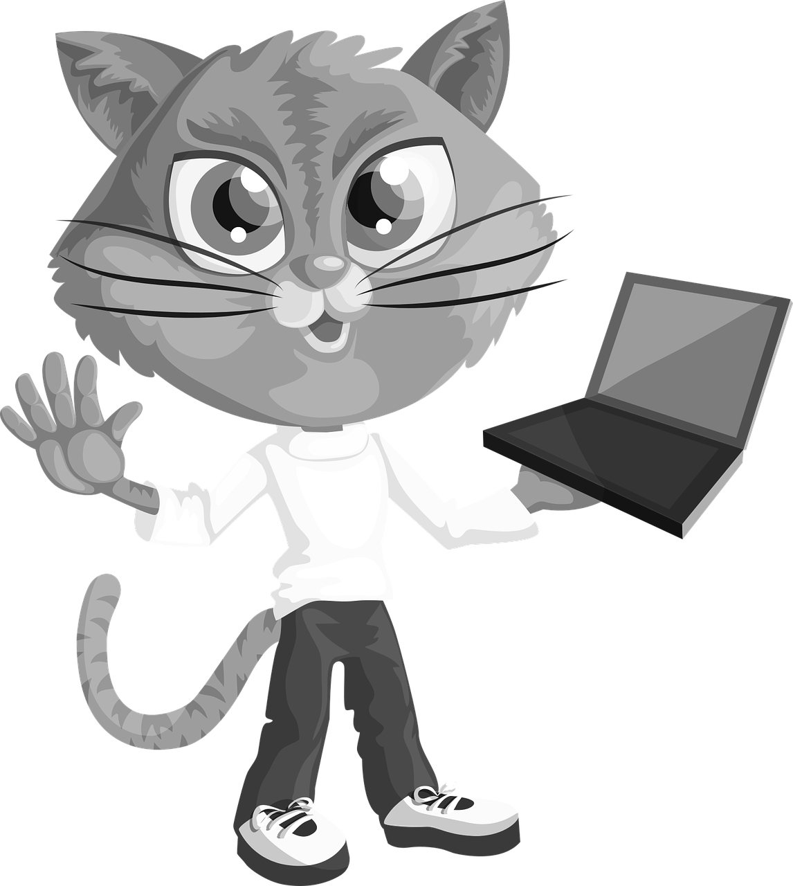 Kleurplaat van kat met laptop
