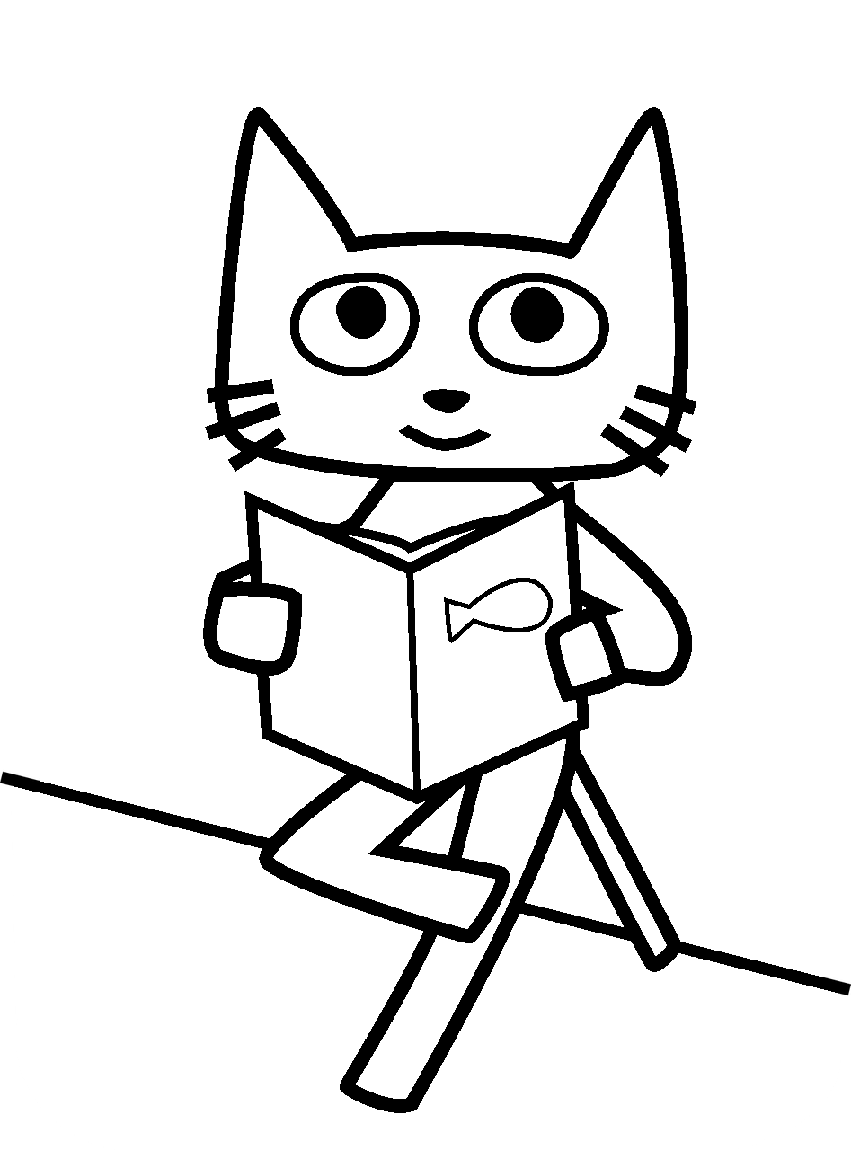 Kleurplaat van een kat die een boek leest