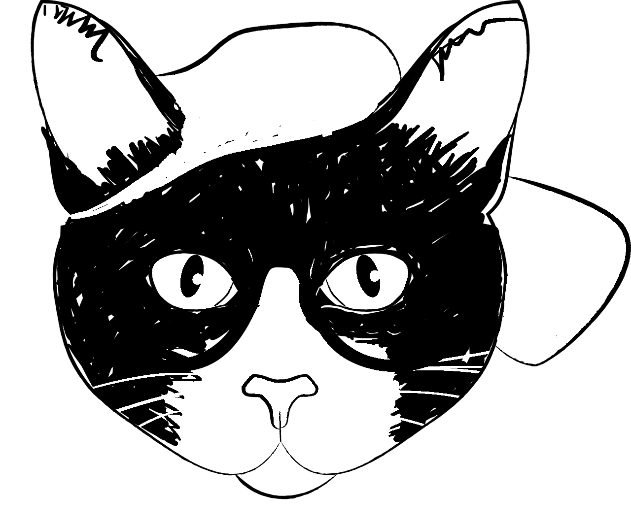 Kleurplaat van kat met bril en hoed