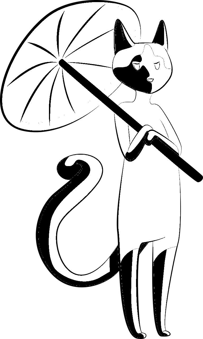 Disegno da colorare di gatto siamese con ombrello